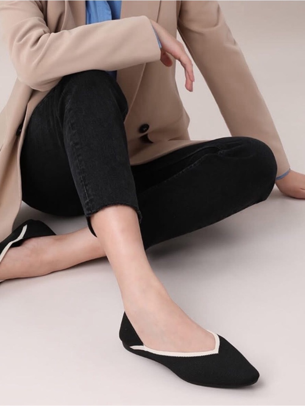 VIVAIA Black Pointed Toe Flats with Contrast Trim